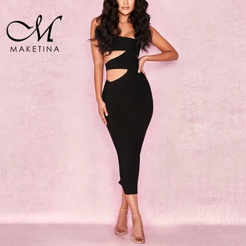

Maketina 2019 Summer Arrivals Bandage Dress Women Vestidos Sexy Black Bandage Dress Strapy Cut Out Plain Party Bandage Dress