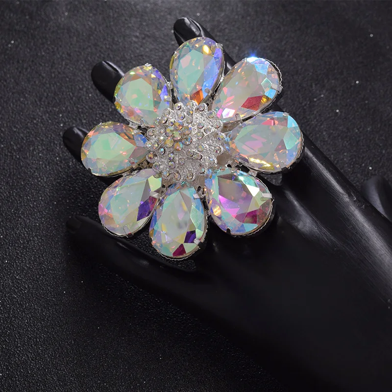 Good quality 7.2cm Adjustable Flower Rings for Women bright red Rhinestones crystal wedding jewelry Christmas gifts