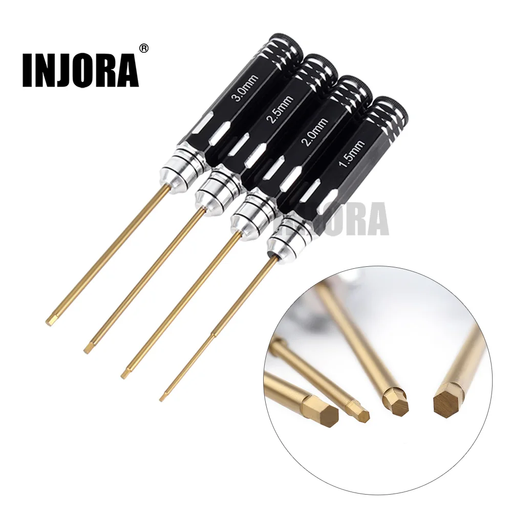 INJORA 4Pcs/set Titanium Plating 1.5/2/2.5/3mm Hexagon Screwdriver Screw Driver Tool Kit for RC Model Car Boat Airplane