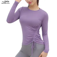 Женские облегающие футболки с длинными рукавами, спортивная одежда для женщин, шорты для занятия йогой, с завязками на боку, женская футболка