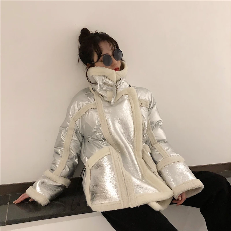 WHITNEY WANG осенне-зимняя модная уличная шерстяная куртка из искусственной кожи с подкладкой женская кожаная куртка в байкерском стиле Толстая парка пальто