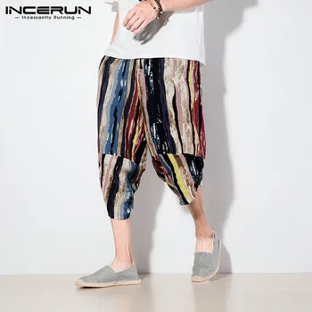 

INCERUN Summer Men Pants Colorful Striped Elastic Waist Loose Streetwear Joggers Trousers Retro Casual Pantalones Hombre S-5XL