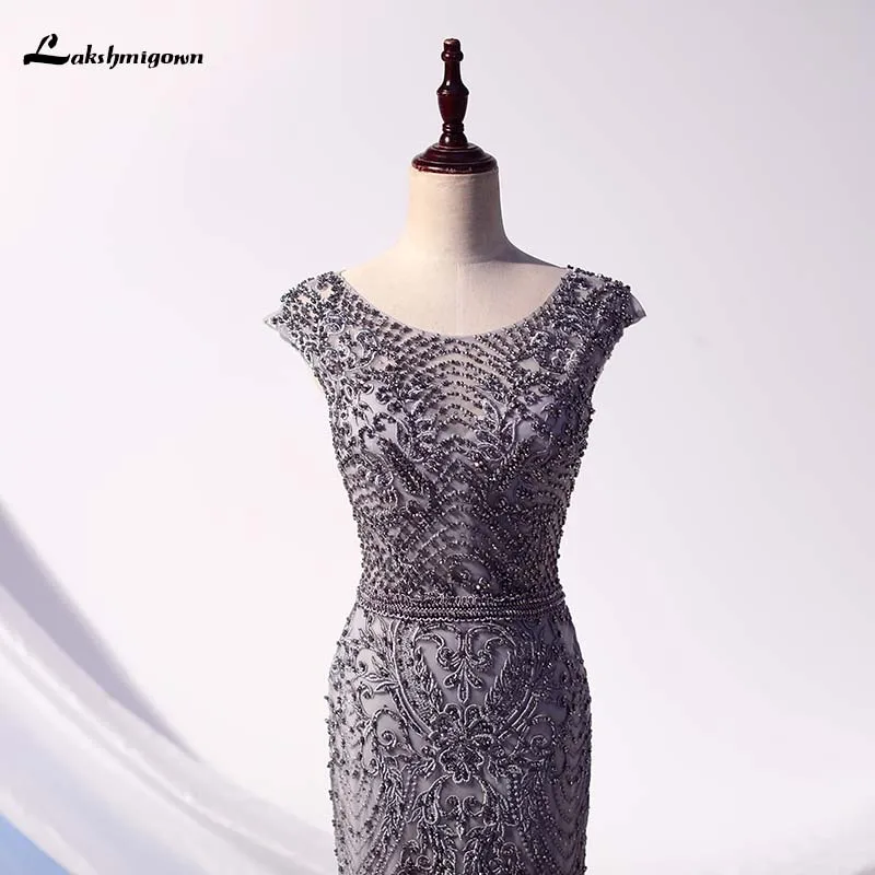 Lakshmigown, роскошное серое вечернее платье с кристаллами, длинное вечернее платье с рукавами-крылышками, вечернее платье, вечернее платье, Vestido Gala Largo