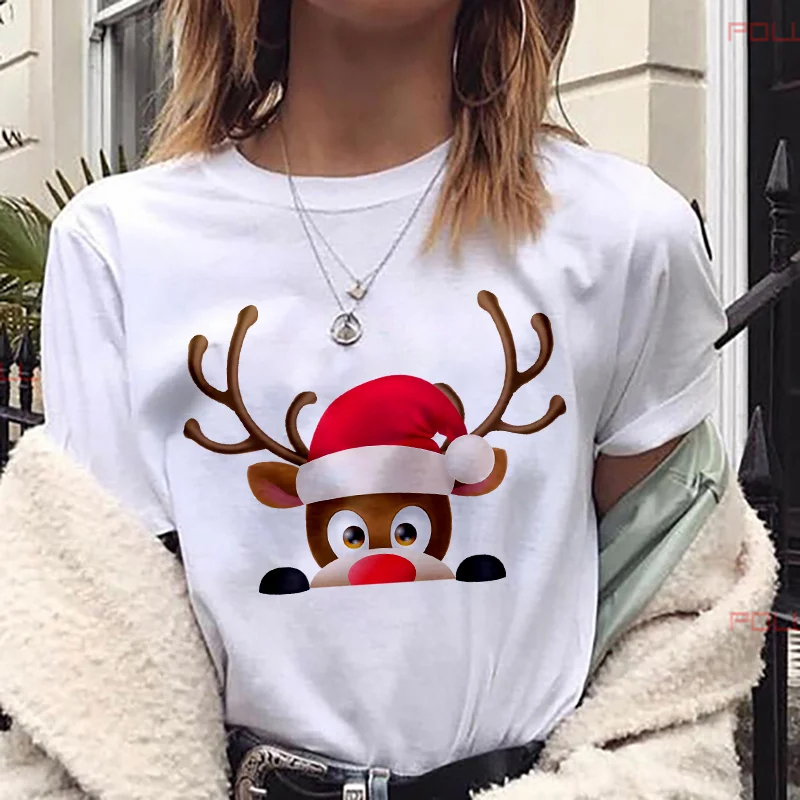 

Women's T-shirt Cute Reindeer Tshirt Ladies Fashion Christmas Harajuku Short Sleeve T-shirt Suitable for all seasons T-shirt top