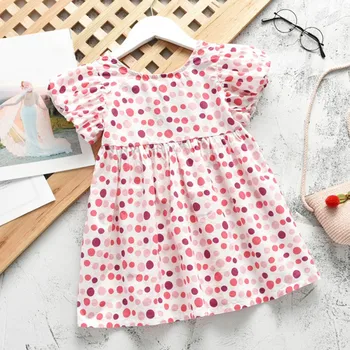 

Fashion Girls Dress Summer Thin Loose Polka Dot Casual Princess Dress Baby Girls Short Sleeve Party Dresses Pink Yellow2-7Y