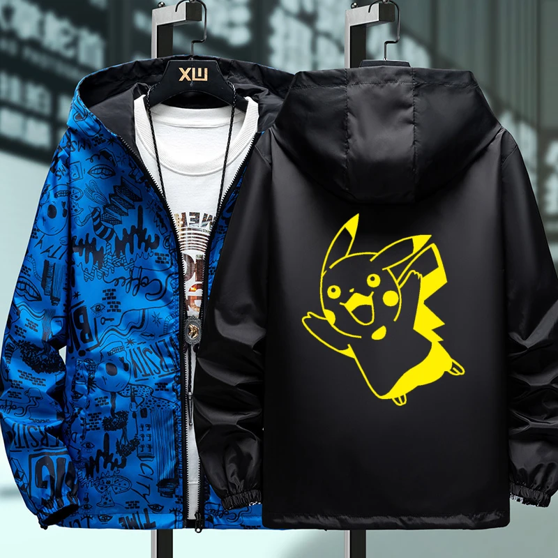 

Men Windproof Reversible Outdoor Jacket Loose Fit Stylish Jackets Casual Hooded Fishing Coats Cartoon Printing