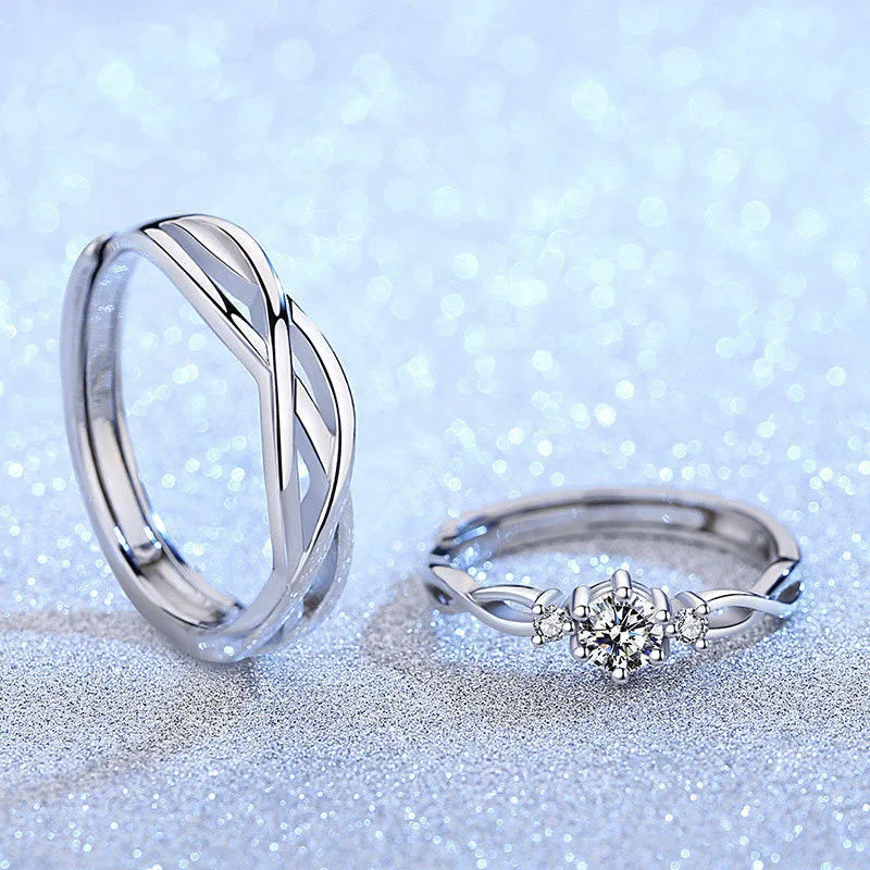 2 Pcs/set Fashion White Round Zirconia Crystal Silver Color Couple Ring for Women Men Lovers Wedding Rings Set Jewelry | Украшения и