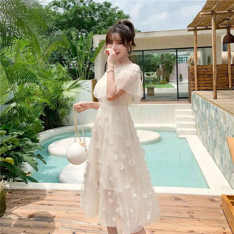 

Skirt Fairy Immortal MORI Series 2019 Summer New Style Ladies' Style Flounced Embroidered Mesh Dress Women's