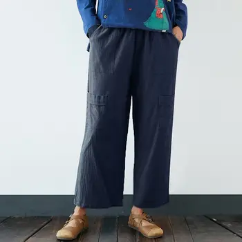 

2020 Summer Long Harem Trousers ZANZEA Casual Cotton Pantalon Vintage Solid Wide Leg Pants Women Elastic Waist Female Palazzo