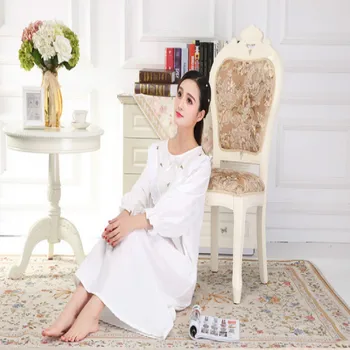 

nightgown pajamas sleepwear robe women's woman Spring and Autumn white woven cotton long loose Princess student Girls' Home wear