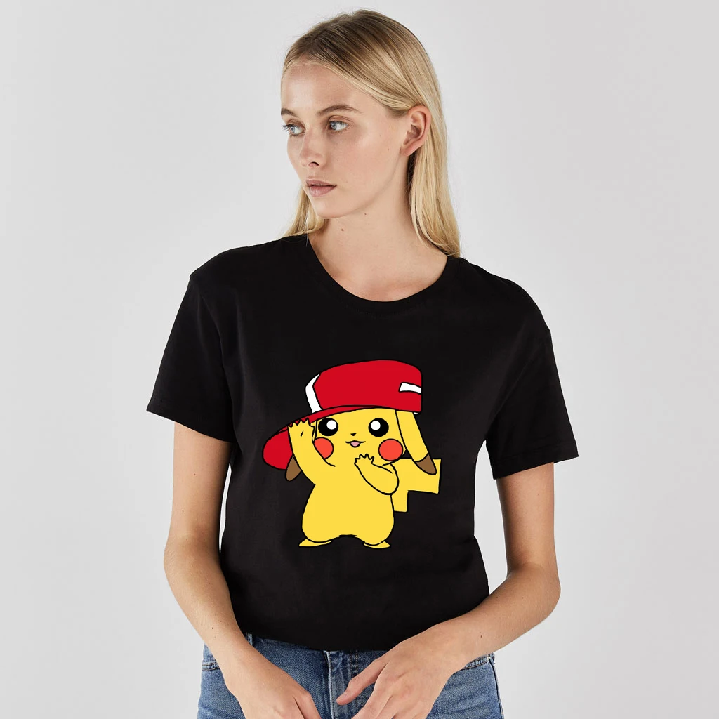 NO COFFEE NO WORKEE рубашки pikachu Pokemon Женская футболка Летняя футболка с рисунком Пикачу питьевой кофе футболки с коротким рукавом топы - Цвет: Anime Pika tees 4