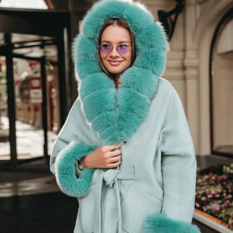 FURSARCAR 2021 New Arrival Real Fox Fur Pink Coat Natural Fur Jacket Top Fashion Female Slim Thick Warm Winter Luxury Overcoat