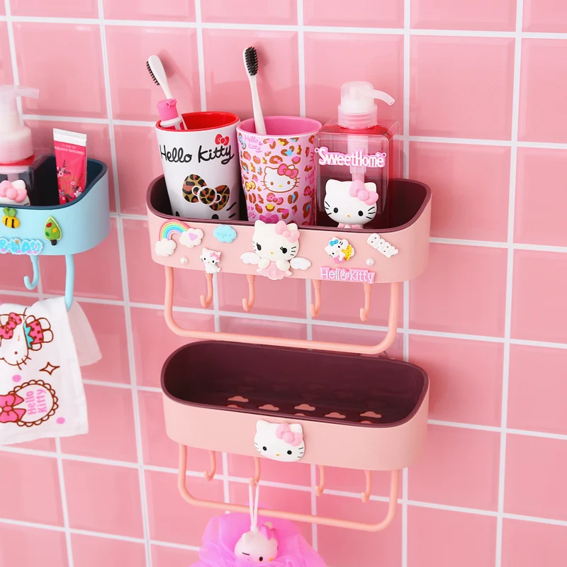 Hello kitty, стеллаж для хранения ванной комнаты, органайзер, настенная полка,, полка для раковины, полотенец, кухонная приправа, настенная полка-стеллаж