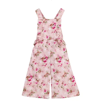 

Sweet Ins Girls Floral Print Overall Suspend Pants Ruffles Pink Color Summer Children Casual Pants