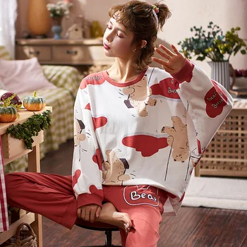 

2020 new ladies long-sleeved trousers pajamas high quality comfortable cotton cute style outerwear
