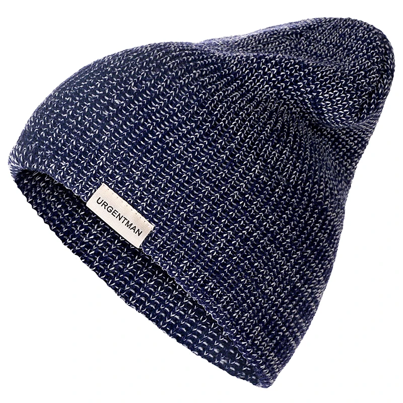 Light Navy Blue 1 шт шапка URGENTMAN бирка повседневное шапка женская шапка мужская теплая мягкий вязаная шапка зимняя модные однотонные шапки - Цвет: Light Navy Blue