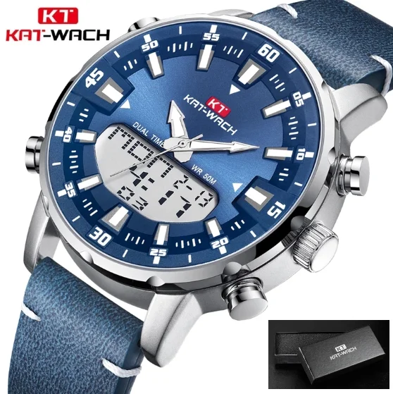 KAT-WACH Brand New Fashion Trend Big Dial Men's Watches Multifunctional Dual Display Quartz Electronic Watch Relogio Masculi