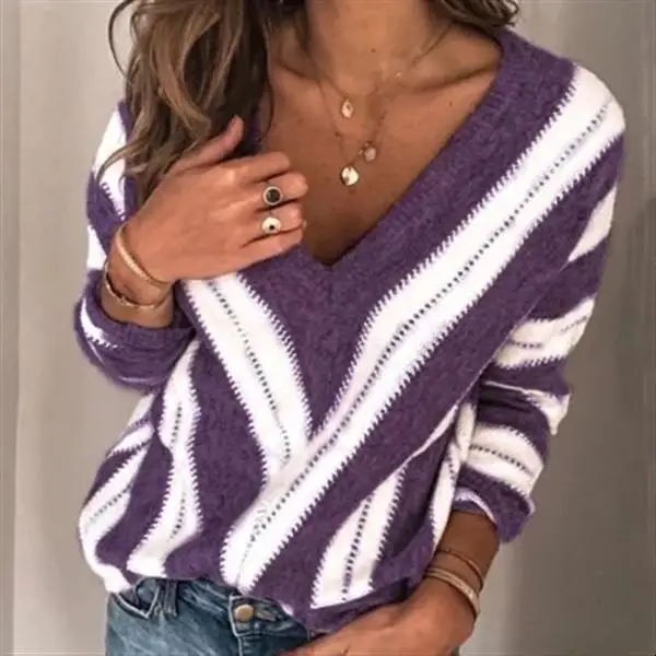 Women Winter Sweater Oversized Geometric V Neck Women Pullover Jumpers Causal Loose Long Sleeve Female Sweater Tops 5colors