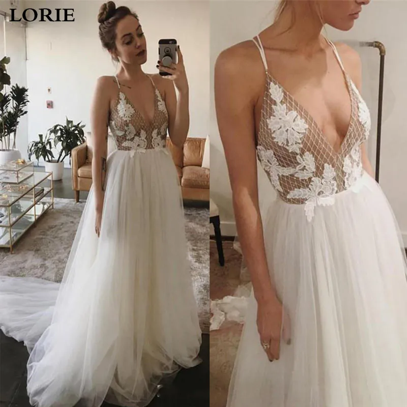 LORIE Boho Trouwjurk EEN Lijn Geappliceerd Kant Bruid Jurk Spaghettibandjes Bruidsjurken vestidos de novia LORIE Boho Trouwjurk EEN Lijn Geappliceerd Kant Bruid Jurk Spaghettibandjes Bruidsjurken vestidos de novia