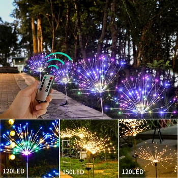 

1/2Pcs Outdoor Solar Fireworks Light 120 LEDs Waterproof Flash String Light With Remote Control For Garden Patio Christmas Decor