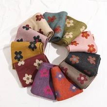 Зимний Детский шарф для мальчиков и девочек, теплый вязаный шарф с маленькими цветами