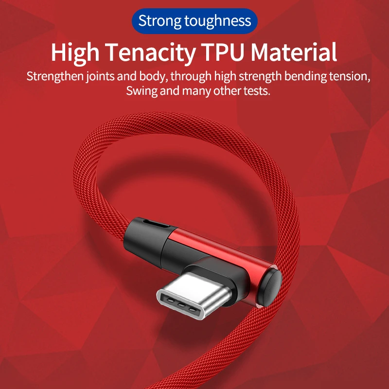 90 Degree Elbow USB Type C Cable for Xiaomi Redmi Note 9s 8 Pro QC 3.0 USB C Cable Fast Charging for Samsung S20 S9 Type C Cable