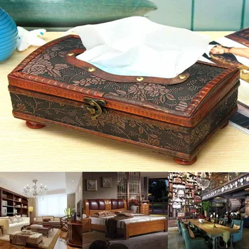

Retro Wooden Paper Tissue Elegant Retro Wooden Copper Ring Pattern Vintage Storage Box Case Holder Rectangular 20.7x11.8x11cm