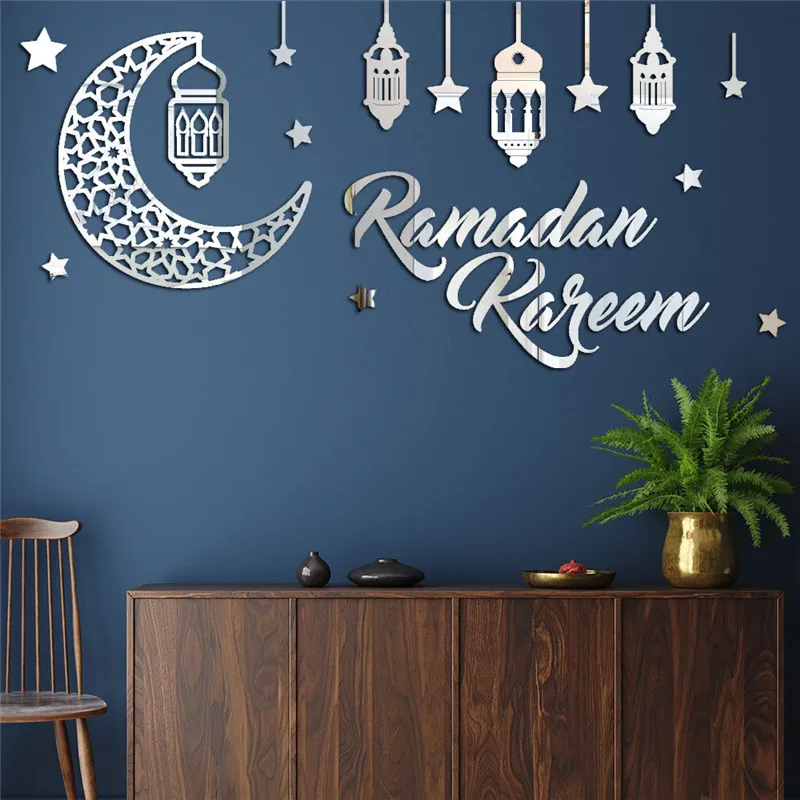 Наклейка на стену Eid Mubarak фонарь луна акриловая лампа Рамадан Декор для дома