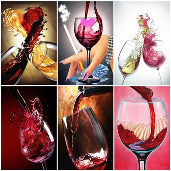 

AZQSD Full Square Drill Diamond Embroidery Sale Red Wine DIY Needlework Diamond Painting Glass Home Decoration Full Kits