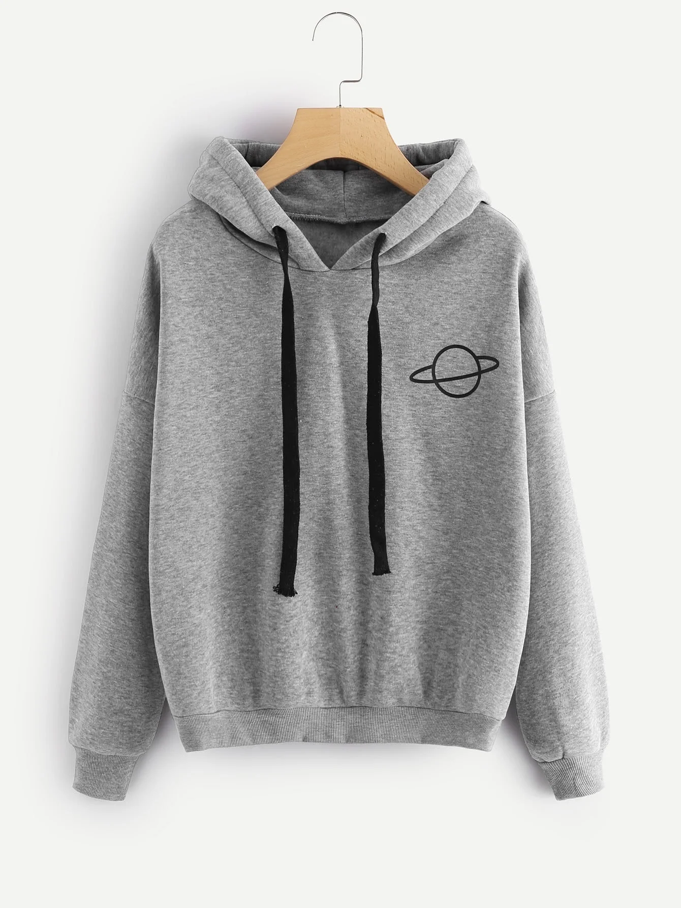 MJARTORIA Women Sweatshirt Hoodies Casual Planet Print Solid Loose Drawstring Sweatshirt Fashion Long Sleeve Hooded Female Tops