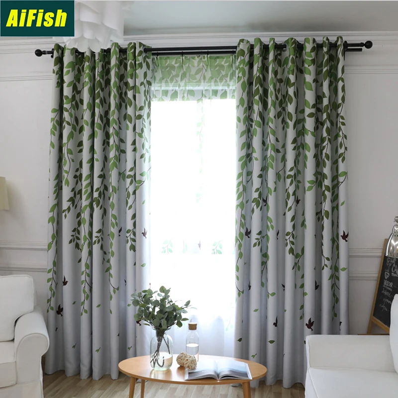 

Modern Green Leaves Swallow Design Sheer Curtain Tulle Finished Blackout Curtain For Living Room Bedroom Home Decoration WP207-2