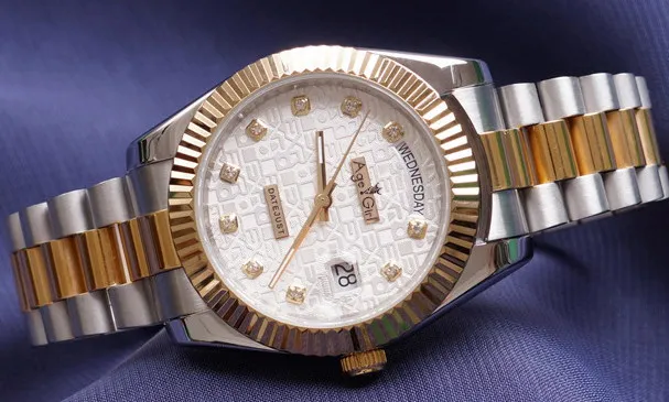 

Luxury Brand New Men Daydate Yellow Gold Blue Green White Diamonds Rome Automatic Mechanical Stainless Steel Sapphire Watch 41mm