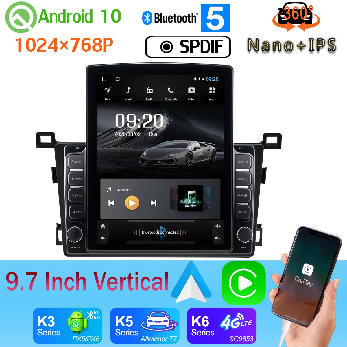 Автомагнитола Tesla 9 7 дюйма Android 10 0 GPS PX6 4 + 64 ГБ для Toyota RAV4 RAV 2013-2018 360 | Автомобили и