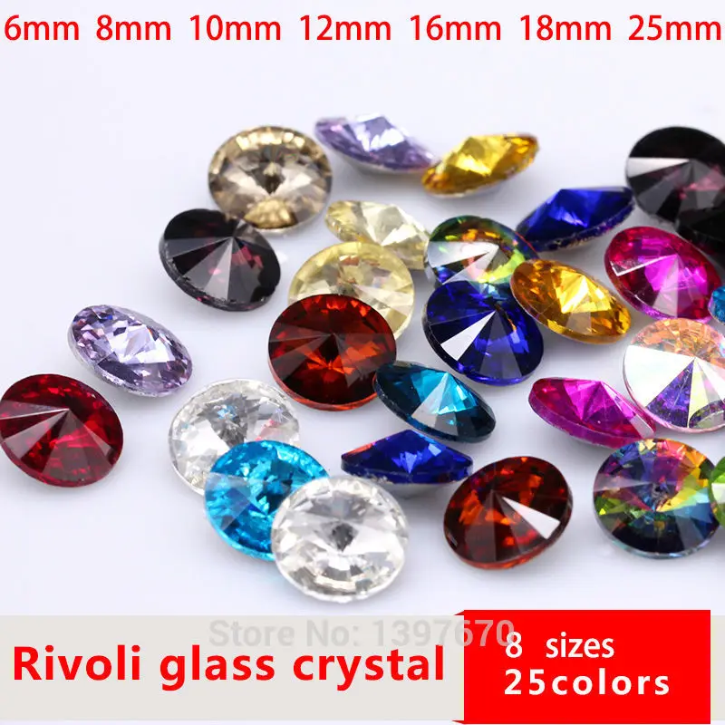 Glass beads stone beads All Sizes 24-Colors Rivoli Round fancy stone pointed back Glass Crystal rhinestones necklace diy earring Jewelry garment making