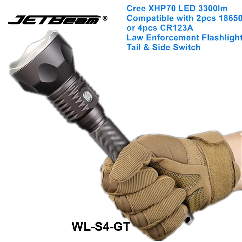 

Jetbeam WL-S4 Cree XHP70 LED 3300lm Law Enforcement Flashlight 18650 CR123A High Power Outdoor Hiking Dual Switches Torchlights