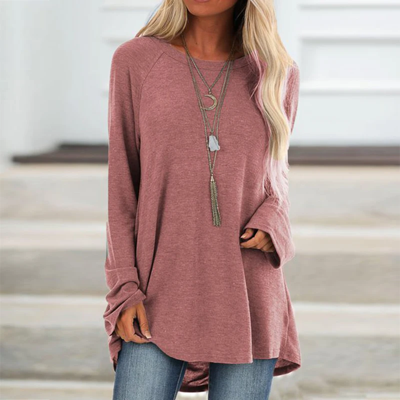 

Loose Plus Size Womens Tops And Blouses Vintage Solid Ladies Tops 5XL O Neck Long Sleeve Women's Autumn Tunic Cotton Shirts