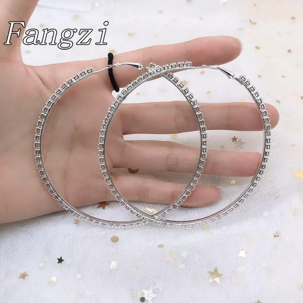Sexy Rhinestone Large Round Earrings suitable for women’s fashion shiny crystal earrings