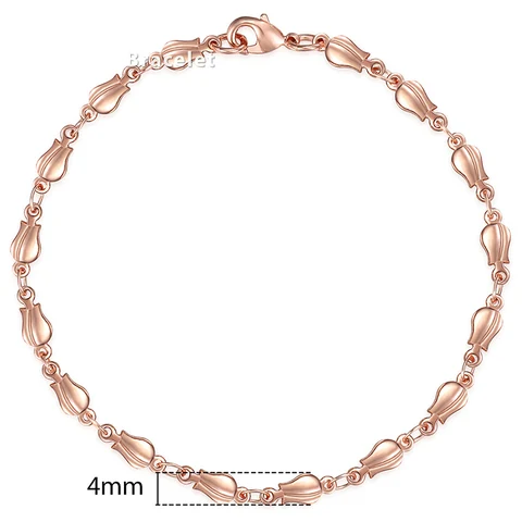 for Women Men 585 Rose Gold Copper Curb Cuban Snail Link Chain Bracelet On Hand Hot Party Jewelry Gifts 18cm-23cm GBB1