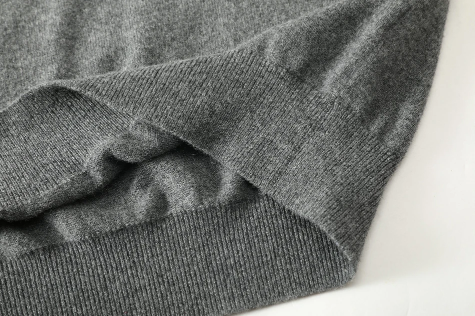 RMORE Inner Mongolian Cashmere Sweater Men Pollover Ribbed V-neck Cuffs Hem Spring Autumn 12 Gauge Knit in SlavaStore