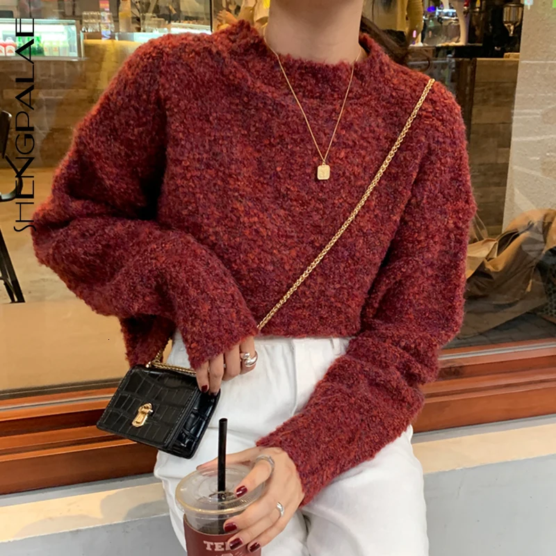 SHENGPALAE 2020 New Autumn Winter Round Collar Long Sleeve Knitting Pullover Korean Fashion Loose Women Sweater Tide FV691 |