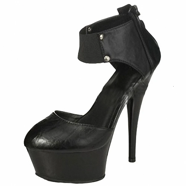 

Elegant Princess Stylish Platform Women 15cm Super High Heel Shoes Black Autumn Zip mules pointed toe woman stage performance