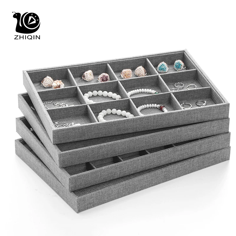 Vintage Grey Burlap Jewelry Storage Ring Necklace Pendant Earrings Bracelet Organizer Holder Display Tray | Украшения и