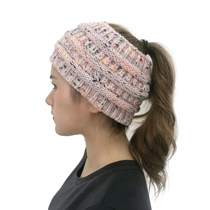 Новые модели вязаная пряжа цвета-точка Skullies Beanies шапка женская эластичная лента для волос Пустой Топ пряжа аксессуары для волос