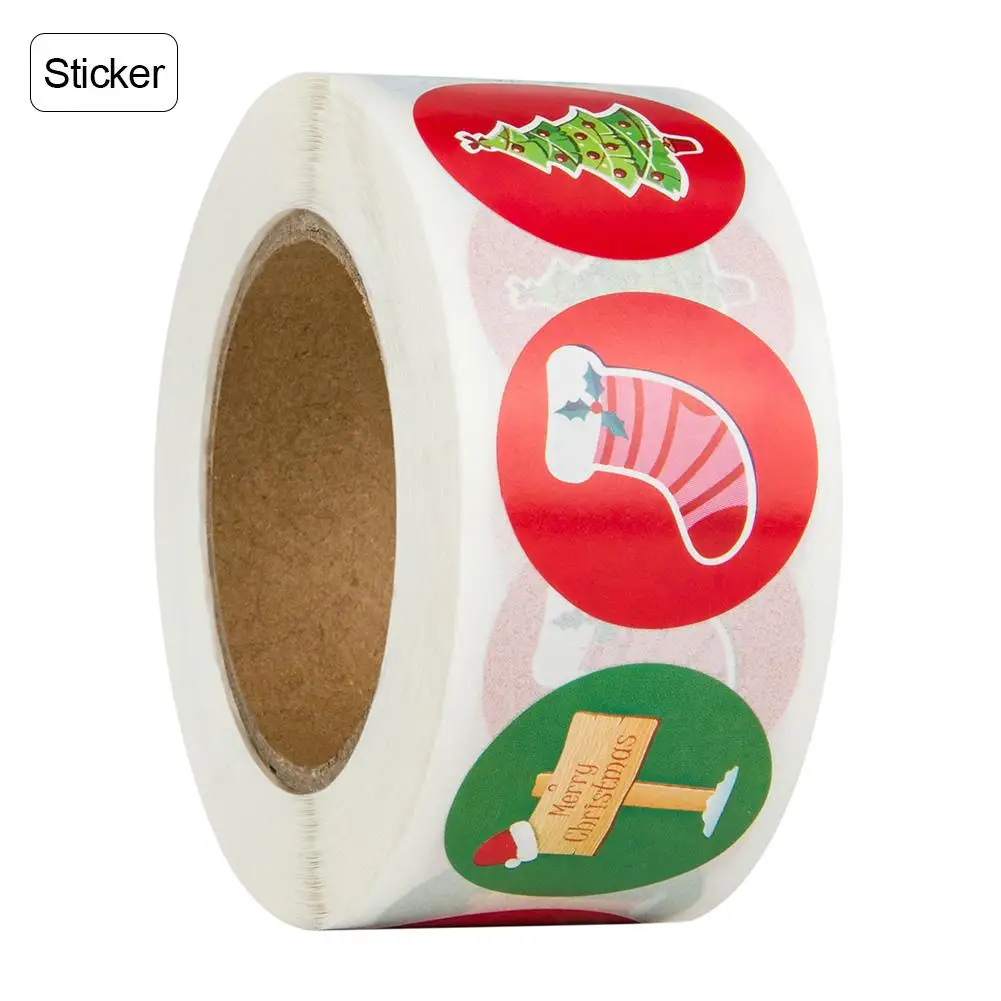 

500 Sheets Cartoon Sticker Christmas Tree Snowman Round Self-adhesive Sealing Label Stickers Stationery Reward Sticker