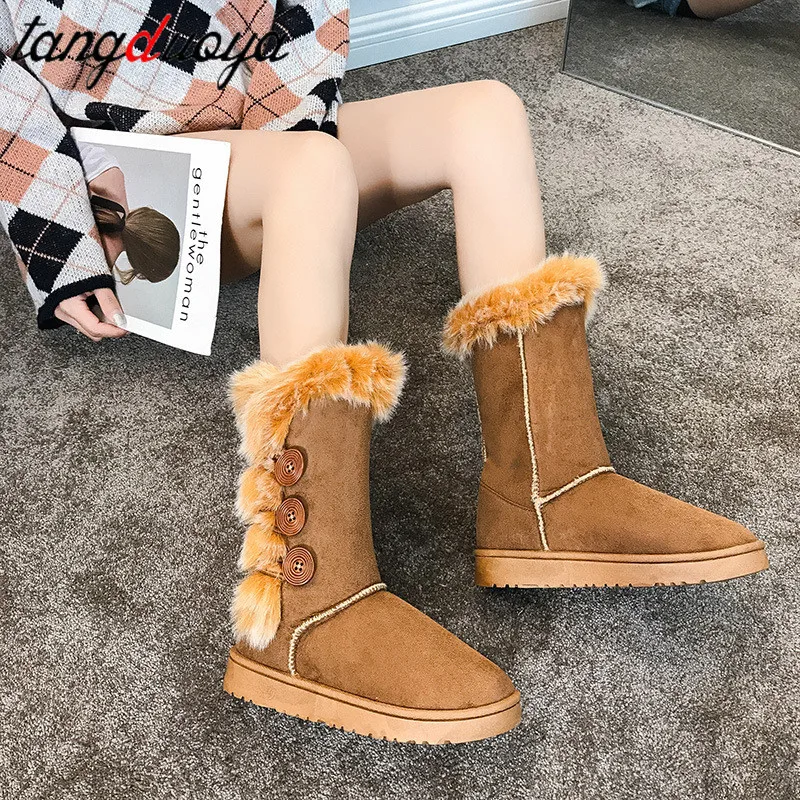 Botas de nieve de media caña para mujer, zapatos de plataforma con  cordones, cómodos, impermeables, de calidad, para invierno|Botas a media  pantorrilla| - AliExpress