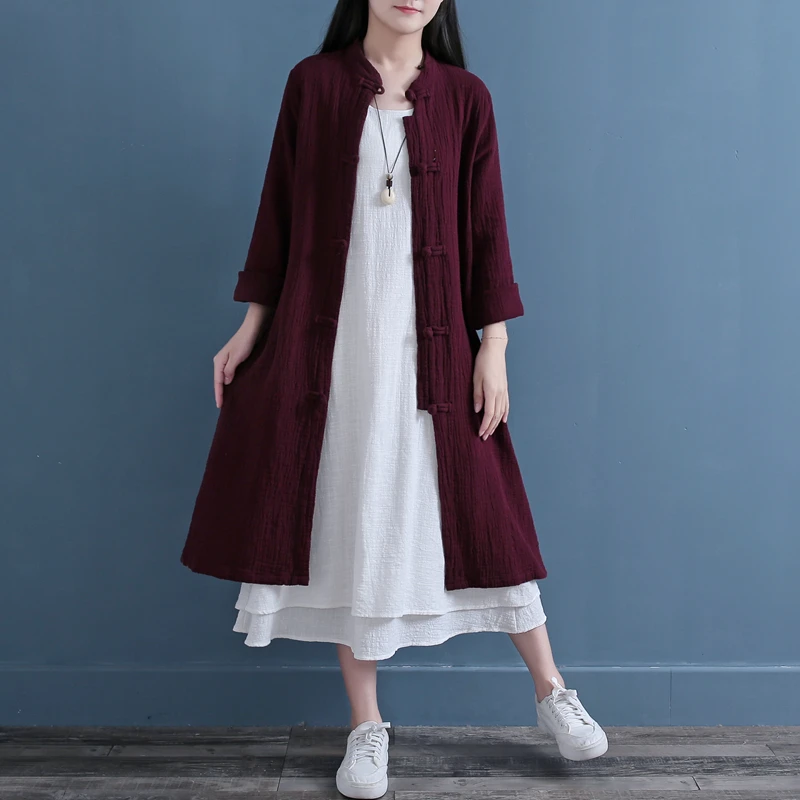 

Cotton Linen Women TrenchThin 2019 Autumn Long Sleeve Button Loose Single Breasted Cardigan Vintage Women Coat YoYiKamomo