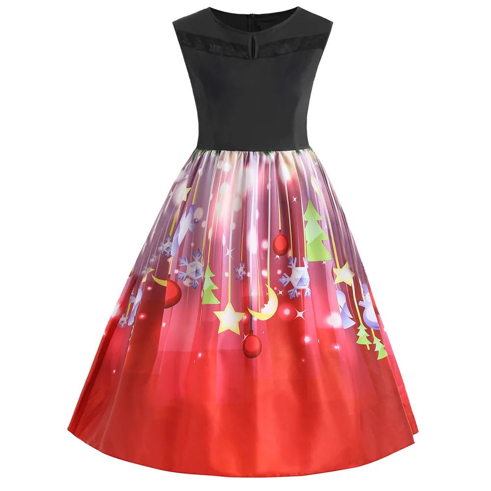

2019 Autumn Women Christmas Dress New Year Festival Large Size Sleeveless Tree Casual vintage Winter Dress Ladies vestidos