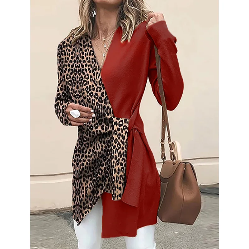 Зимняя верхняя одежда, леопардовая Элегантная куртка для женщин, длинное женское пальто с животным принтом, женские пальто и куртки размера плюс - Цвет: Wine red