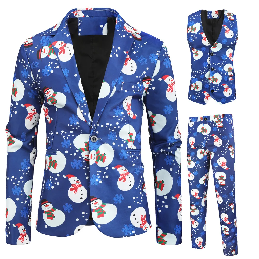 

2019-Men Leisure Suit Three-piece Set Fashion And Personality Christmas 3D Printed Suit