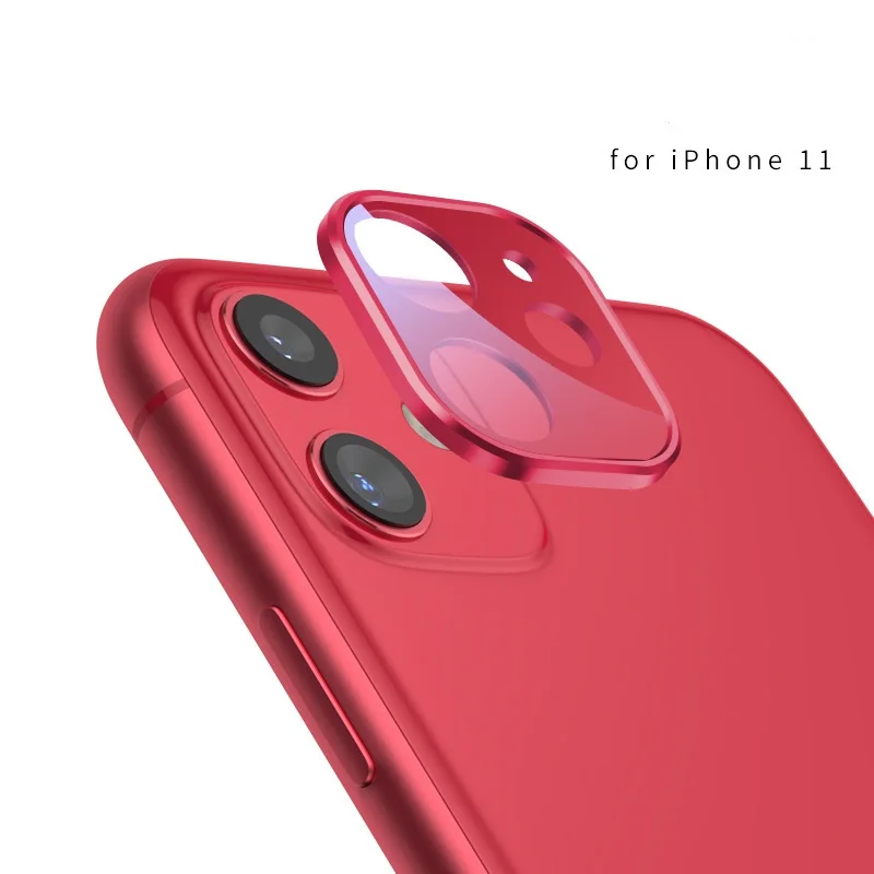 Металлическая рамка+ закаленное стекло, задняя крышка, полное покрытие, кольцо для объектива камеры для iPhone 11 Pro Max, защита объектива, заднее защитное кольцо, линзы - Цвет: 11 red
